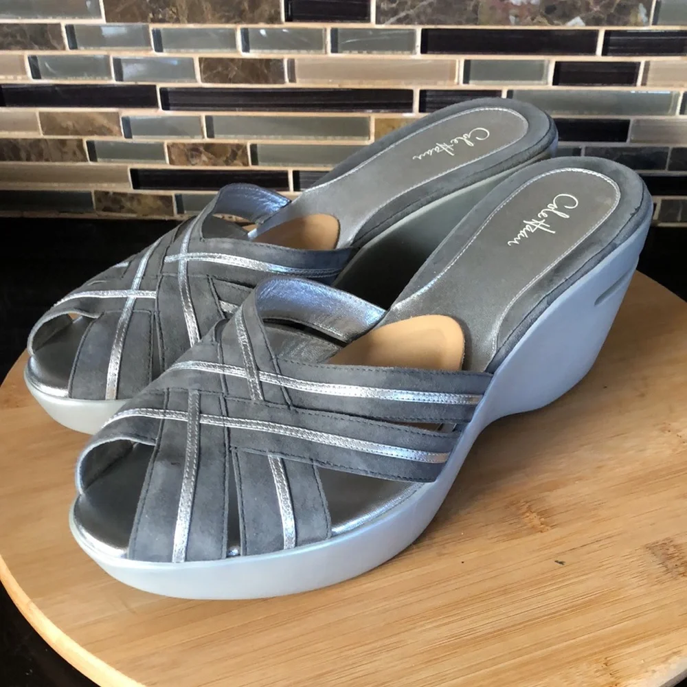 Lot of 2 pair Cole Haan Austyn Peep Toe Wedge Sandal Mule Slides size‎ 11B